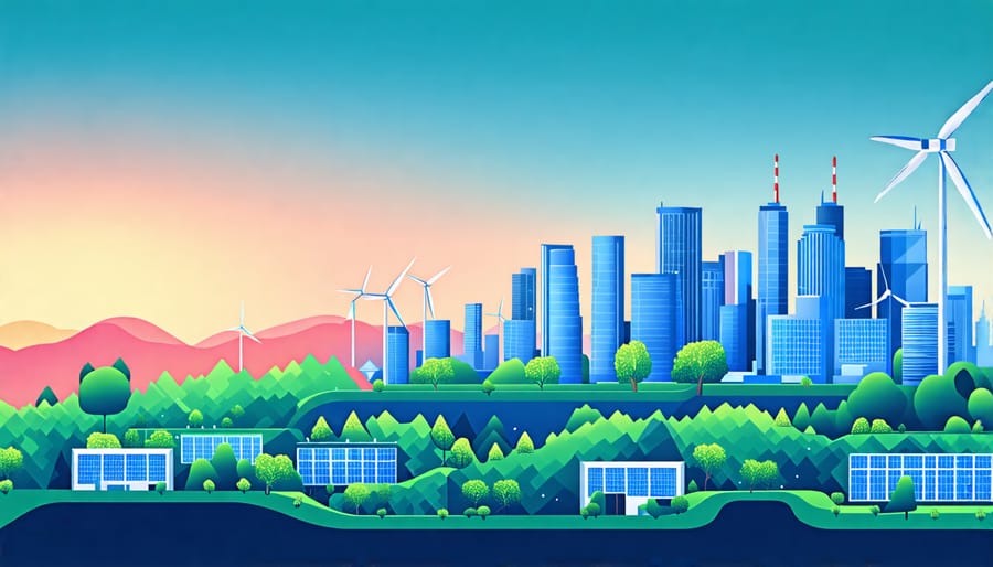 Sustainable future city powered by solar and wind energy with clean air