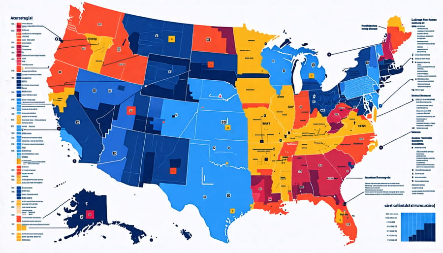 Map of the United States displaying average solar costs per state