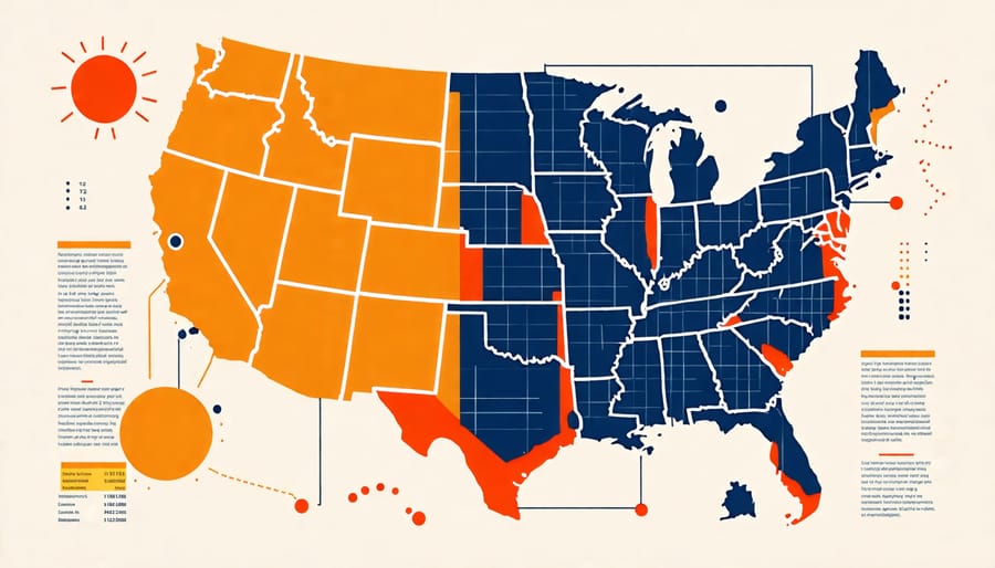 Color-coded map illustrating the varying levels of solar panel efficiency across different states