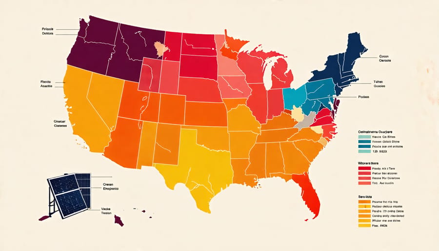 Color-coded map illustrating the varying levels of solar incentives by state