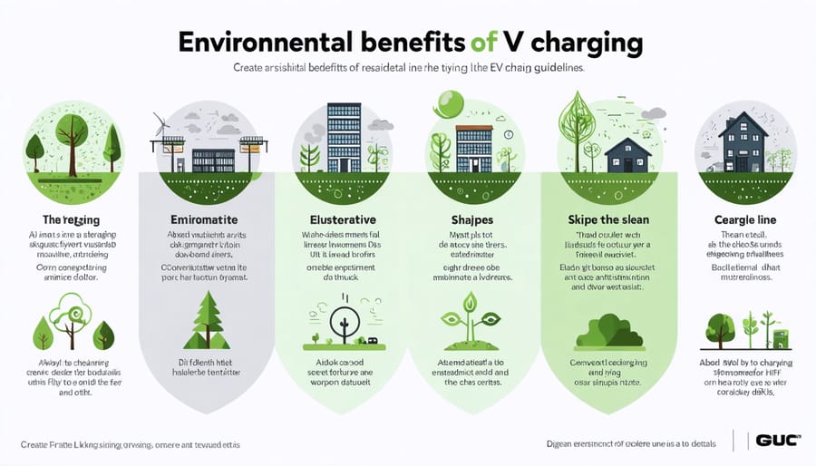 Illustration of how home EV charging reduces emissions and helps the environment