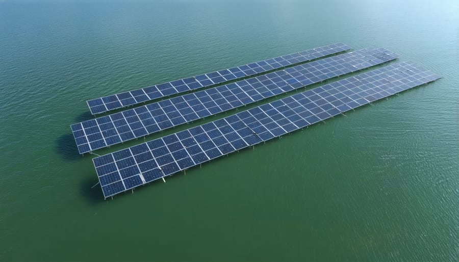 Large-scale floating solar installation on a water reservoir