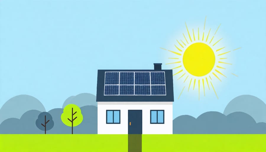 Illustration of solar panels generating electricity for residential use