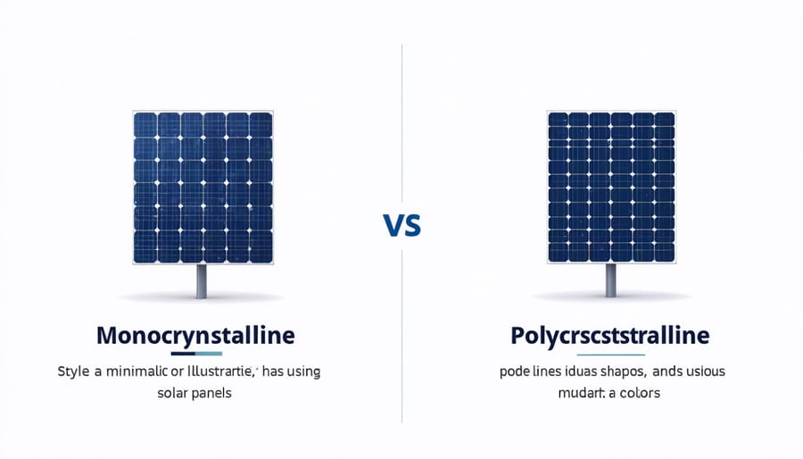 Visual comparison of monocrystalline and polycrystalline solar panel features