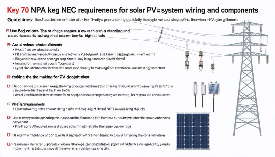 Infographic showcasing important NFPA 70 guidelines for safe solar PV installations