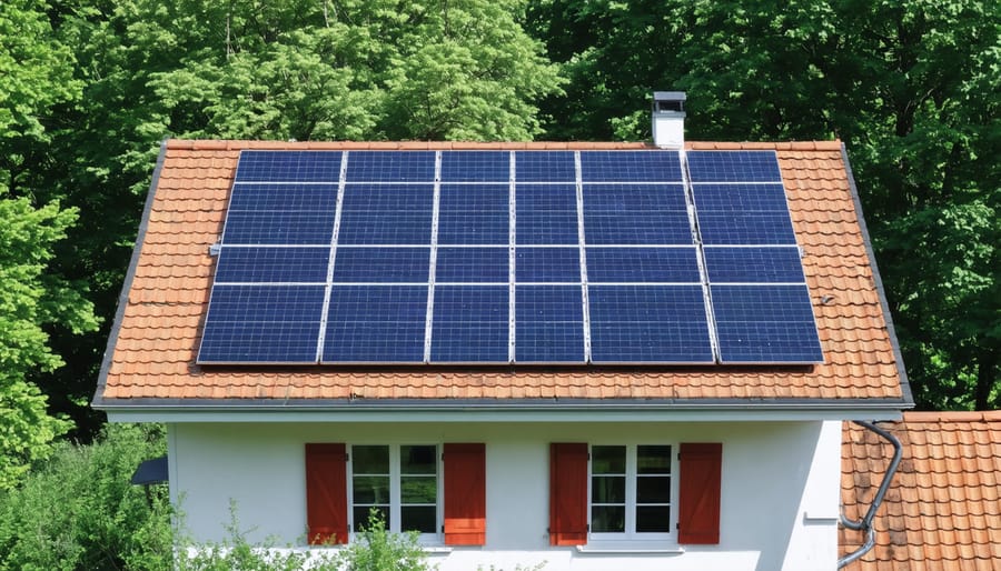 Modern house featuring rooftop solar panels