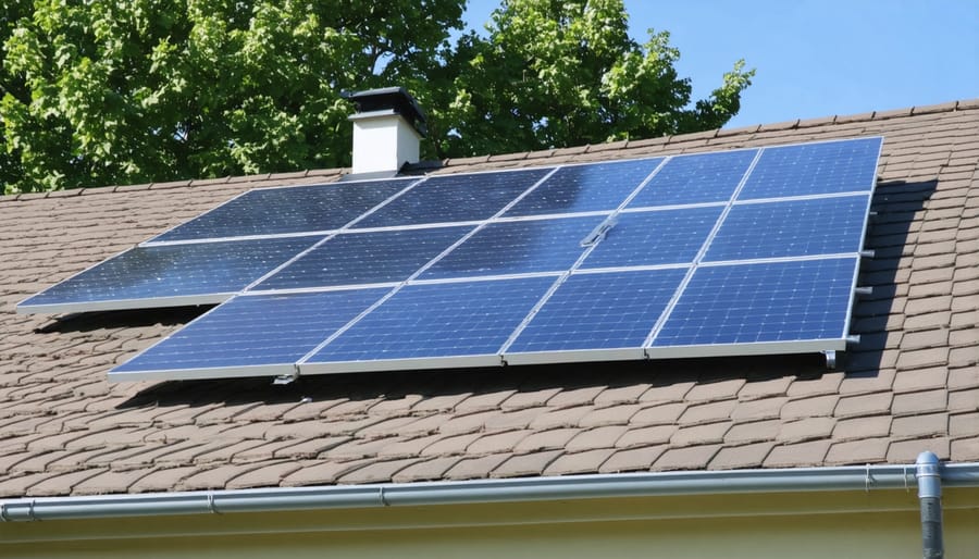 Professional installation of solar panel array on house roof