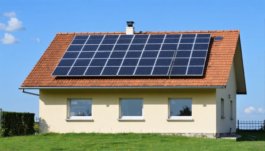 Solar panels on the roof of a residential home generating electricity