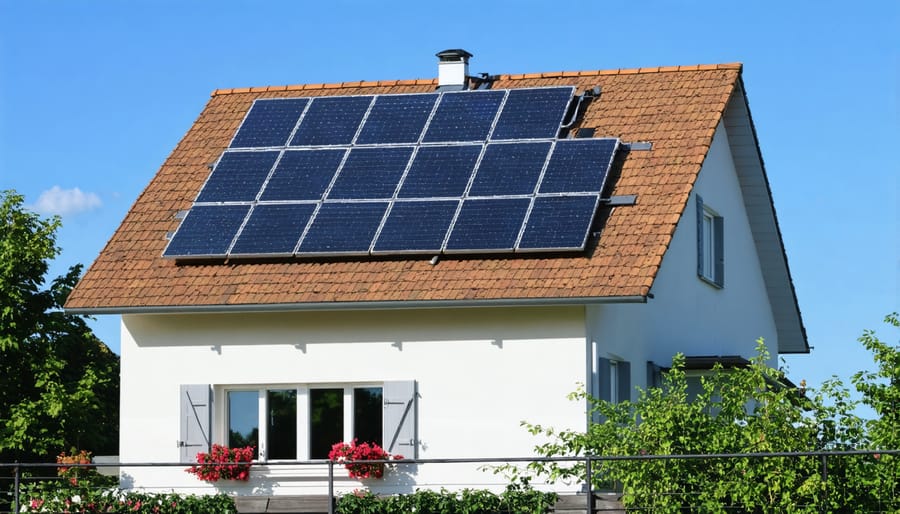 Modern home with solar panels installed on the roof