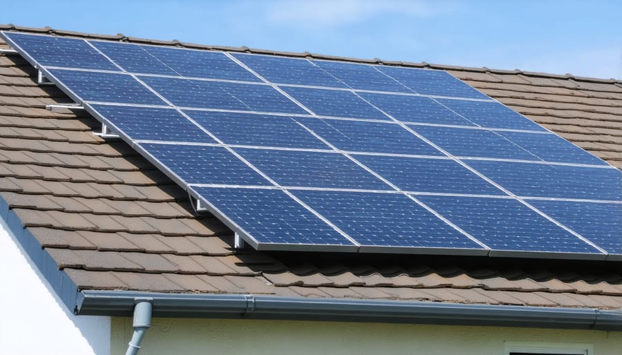 Solar panel array installed on a house roof