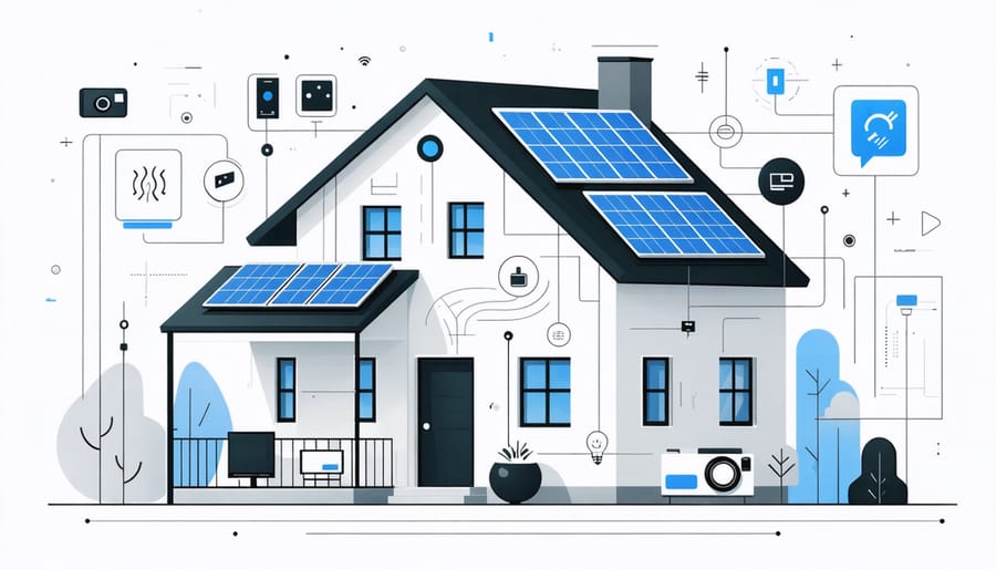 Conceptual diagram of a smart home energy management system with solar integration