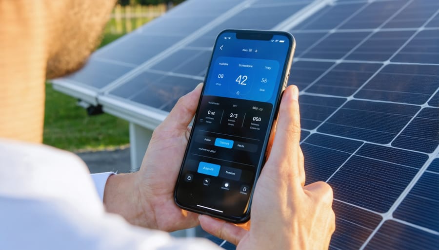 Demonstration of using a smart energy monitoring app to manage solar-powered home