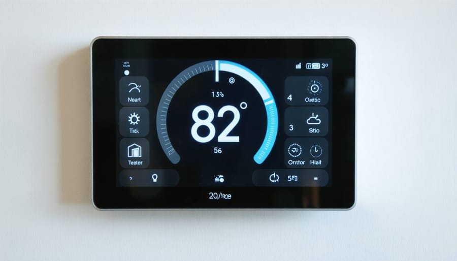 Smart thermostat showing home energy consumption statistics