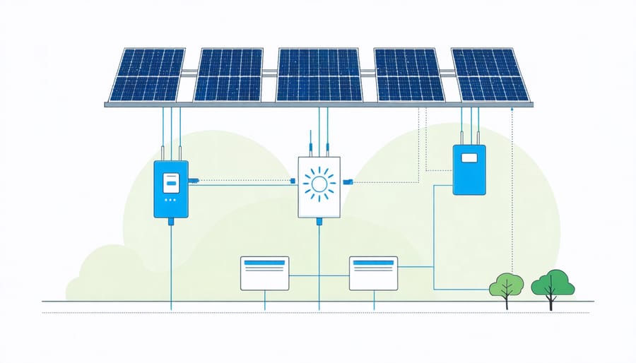 Illustration of solar battery storage system integrated with solar panels