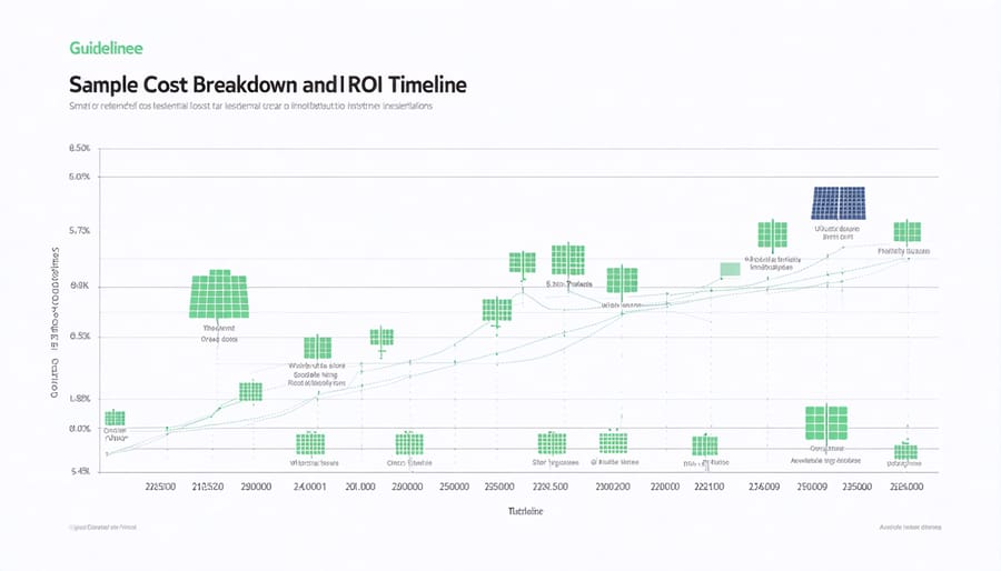 Financial chart displaying solar system costs, savings, and return on investment over time