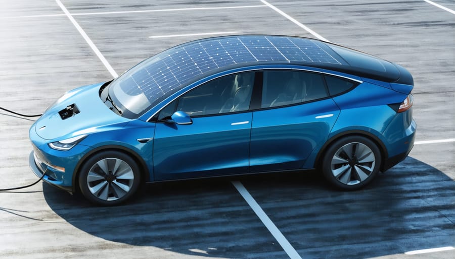 Solar panels on an electric vehicle capturing energy from the sun