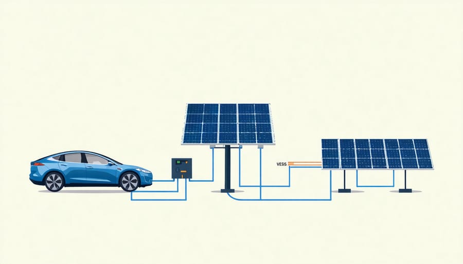 Diagram illustrating the process of solar energy powering an electric car