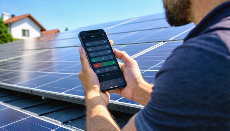 Person tracking their home's solar energy production and consumption using a smartphone application