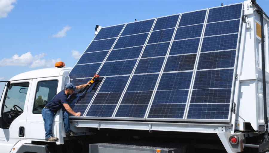 Collection of retired solar panels for transport to recycling facility