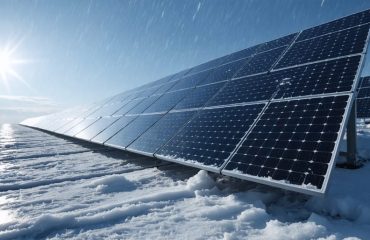 Solar panel array demonstrating durability by withstanding extreme weather conditions like heavy snow and strong winds, showcasing long-term resilience.