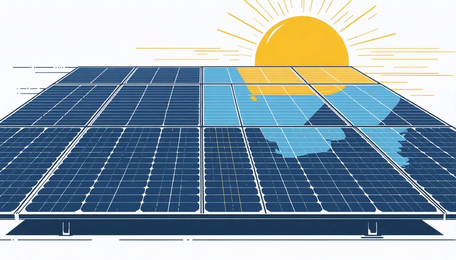 Illustrative diagram of solar panels generating electricity from sunlight