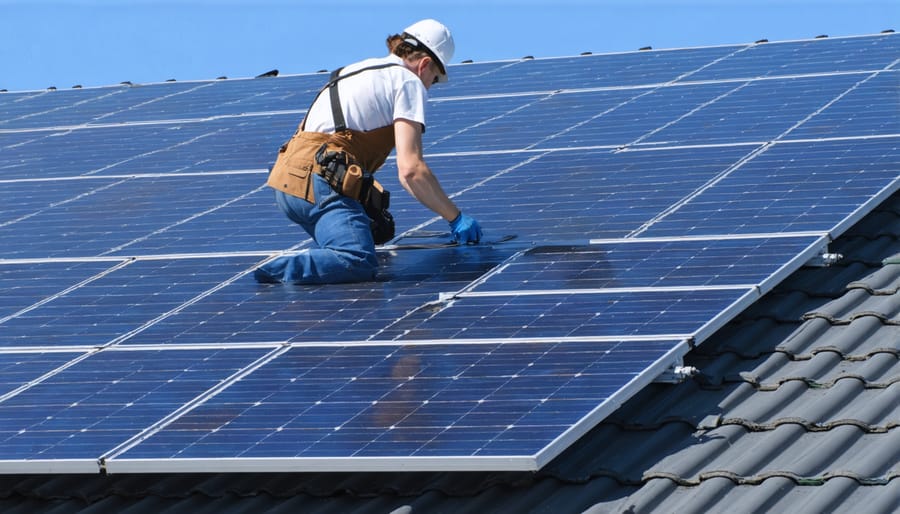 Installation of solar panels on a residential rooftop