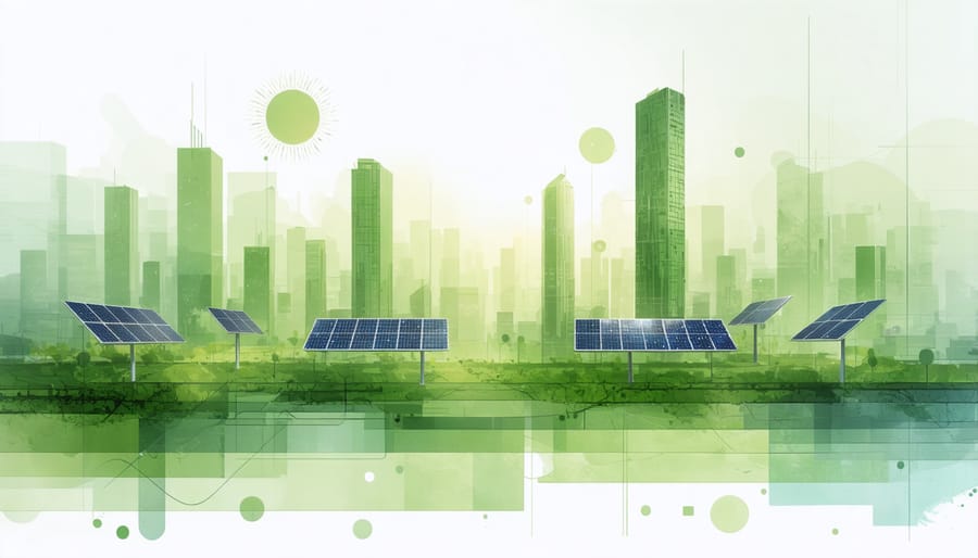 Illustration of an eco-friendly urban area using solar power for a sustainable future