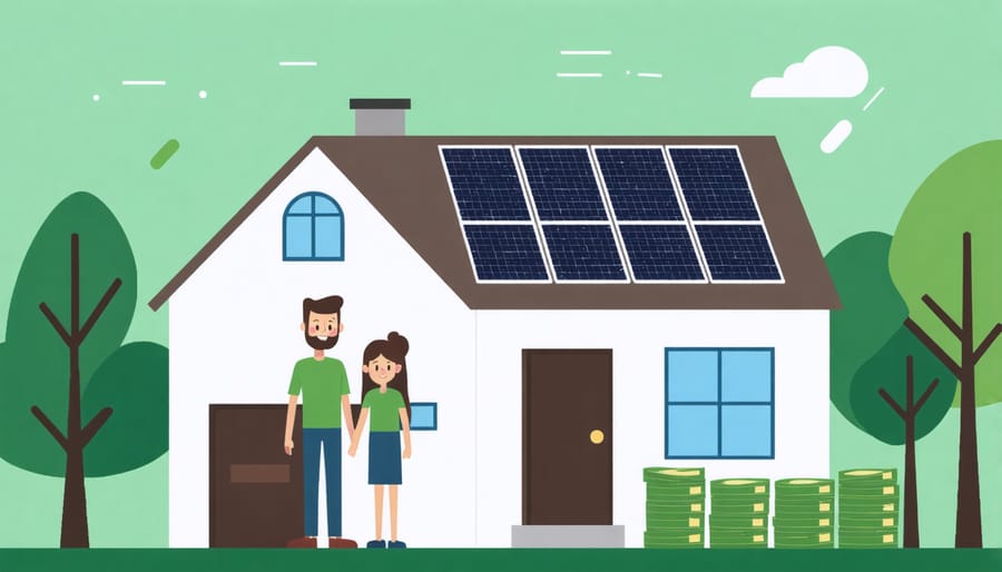 Family benefiting from financial savings of a solar smart home