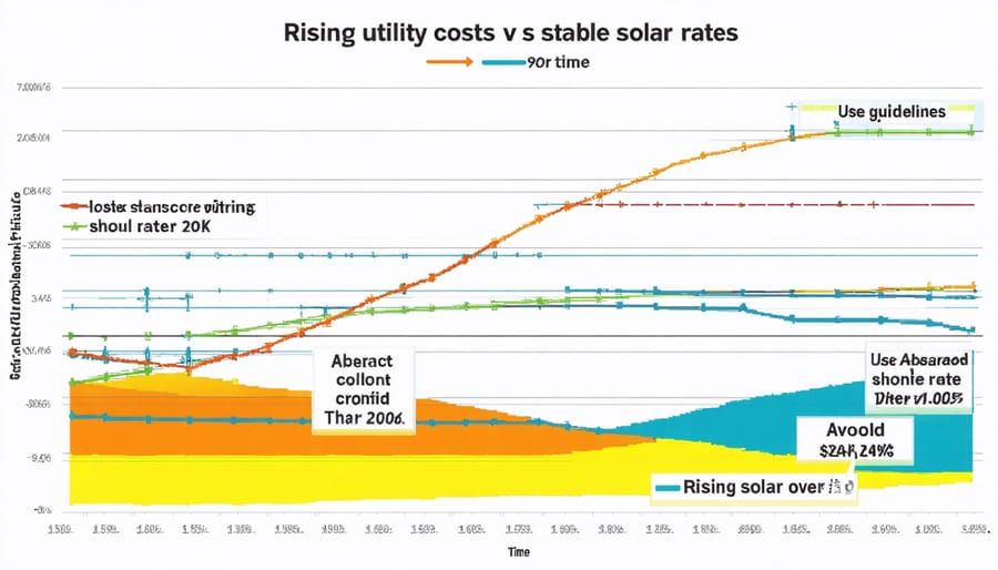 Graph comparing increasing electricity prices and fixed solar energy costs long-term