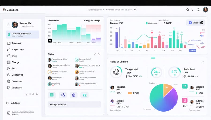 Solar battery monitoring dashboard displaying real-time performance metrics and system status