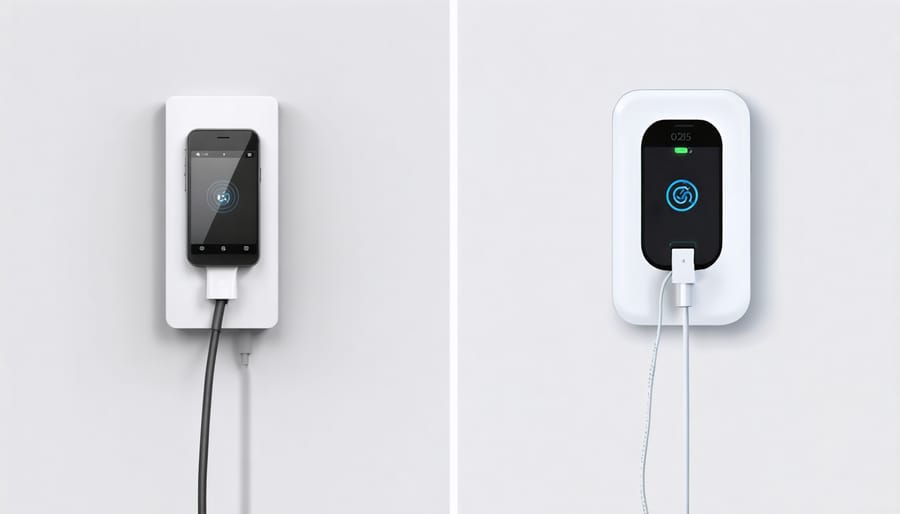 Split image showing proper and improper solar light charging setups with visual indicators