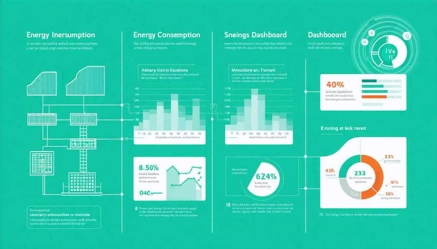 Digital dashboard displaying real-time home energy usage, production, and savings metrics