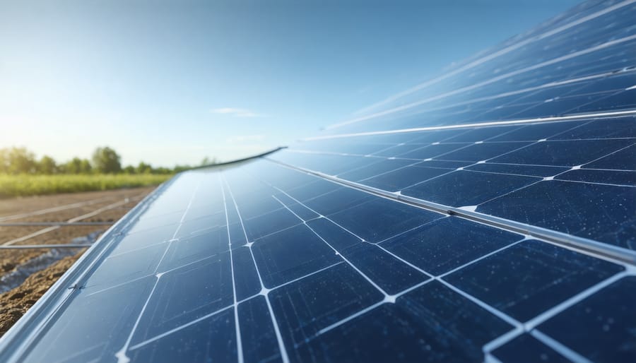 Person demonstrating the flexibility of a thin-film solar panel by bending it