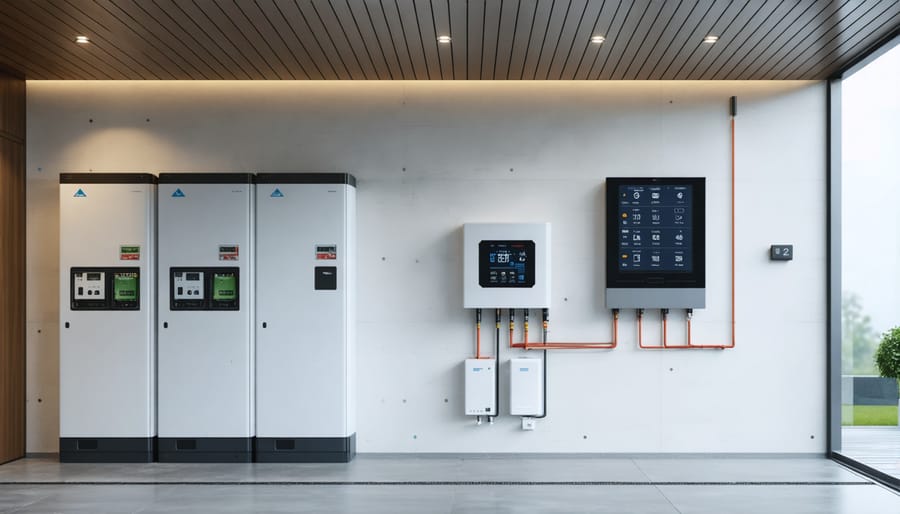 Residential battery storage system installation with digital monitoring interface