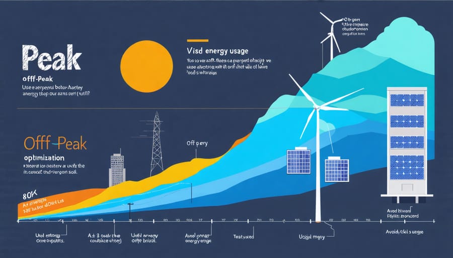 Visual diagram comparing energy costs and usage patterns throughout the day with optimized battery storage