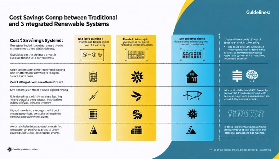 Graph comparing energy costs between conventional and integrated renewable energy systems over time