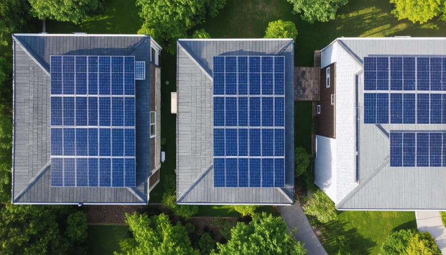 Comparison of solar panel installations on different sized homes in a residential neighborhood