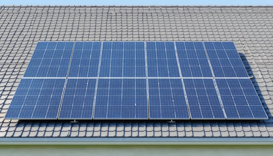 Aerial view of optimally positioned solar panels on a residential roof with measurements and angles