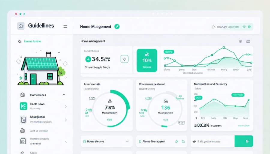 Smart home energy management system interface displaying real-time power generation and consumption data