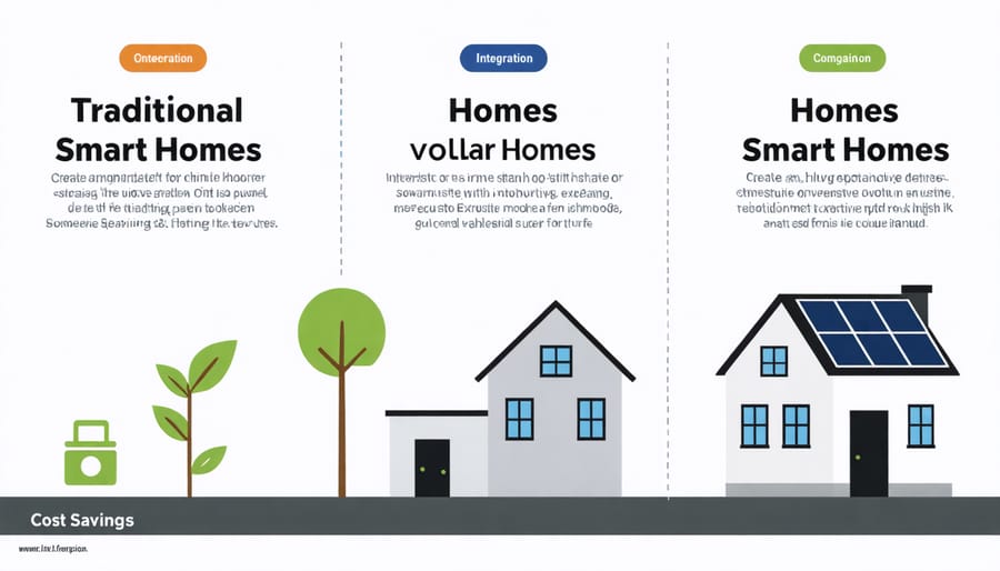 Visual comparison of energy costs between conventional homes and solar-powered smart homes