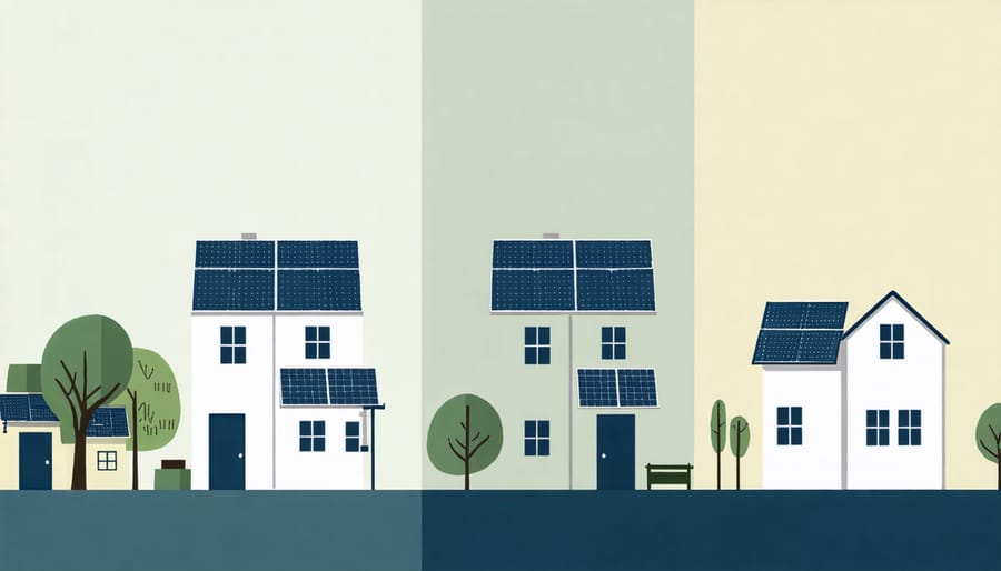 Contrasting image showing abundant solar panels in wealthy neighborhood versus limited solar access in low-income area