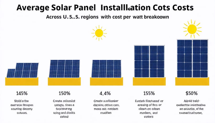 U.S. map displaying regional solar installation costs and average cost per watt data