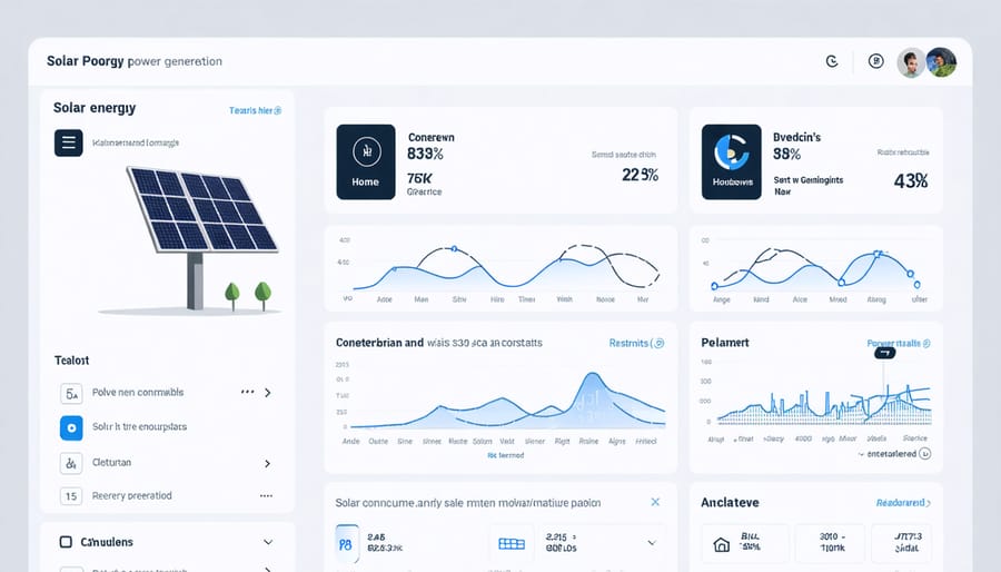 Smart home energy monitoring dashboard displaying solar production and home energy usage statistics