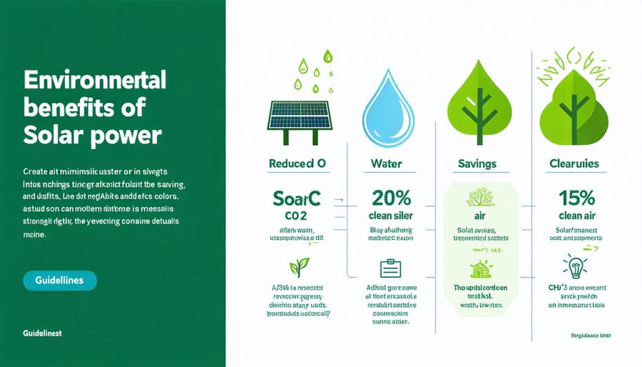 Environmental impact infographic displaying key statistics about solar power benefits