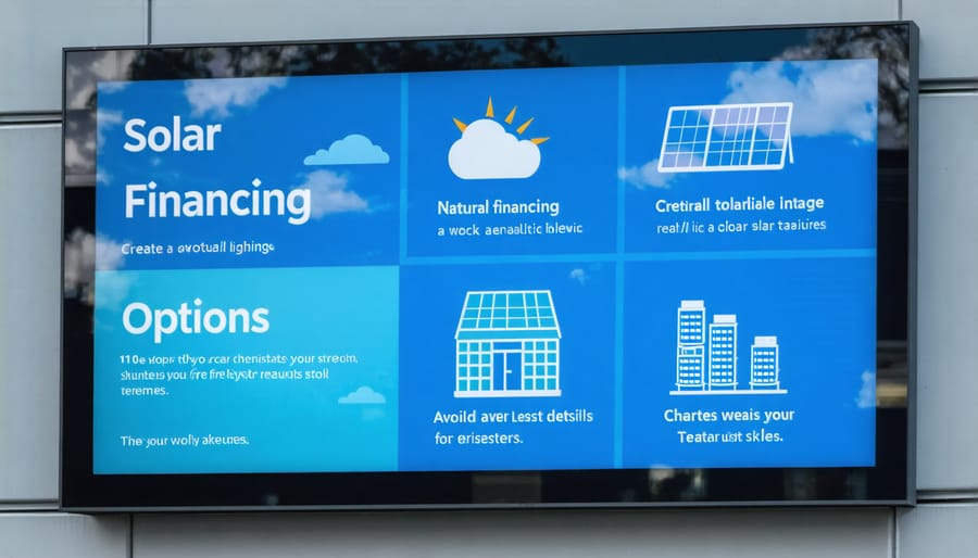 Touchscreen display demonstrating various solar financing programs and incentives for low-income households