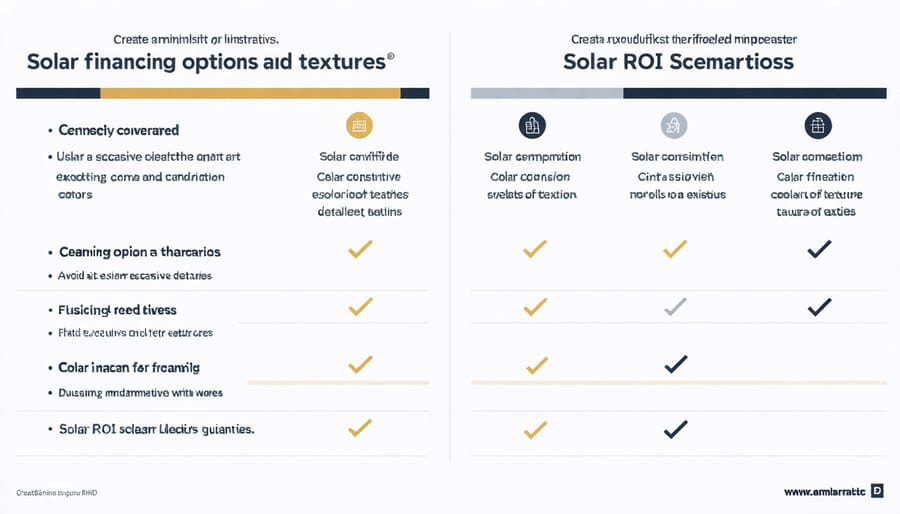 Comparison chart showing solar panel financing options and return on investment calculations