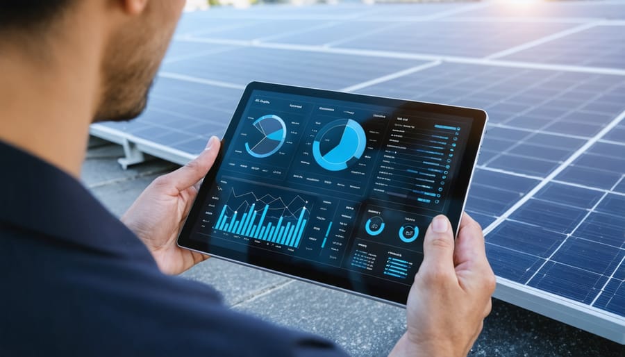 Solar system monitoring dashboard displaying energy production data and system performance metrics