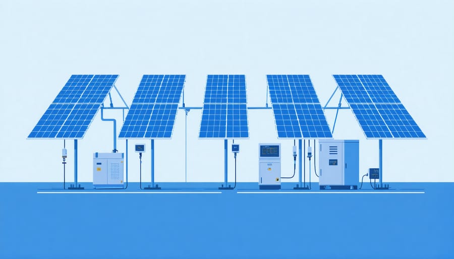 Diagram showing monitoring sensor placement on solar panels and system components