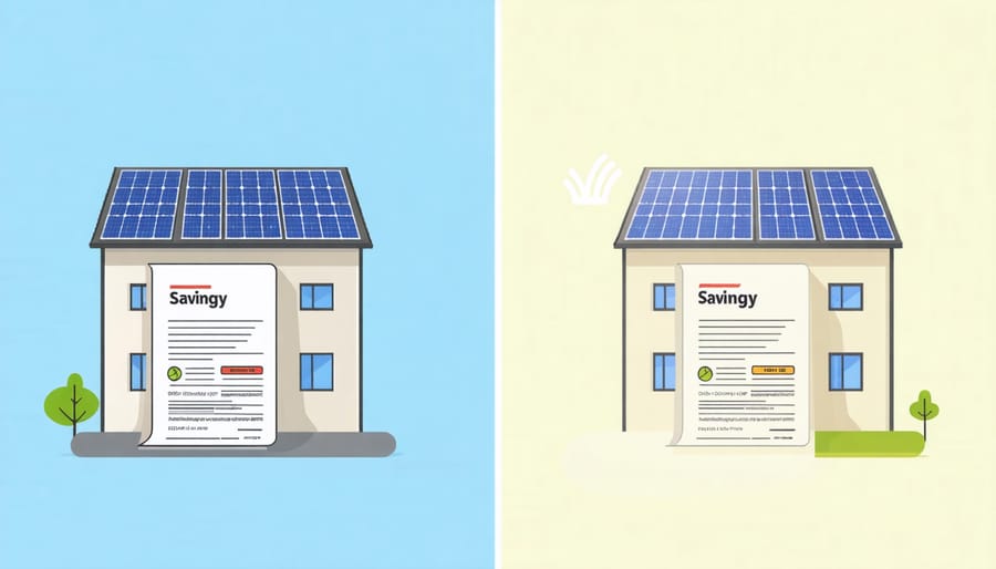 Before and after comparison of typical household energy bills showing solar savings