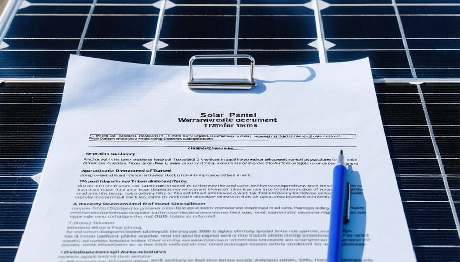 Solar panel warranty document showing transfer clause and important terms